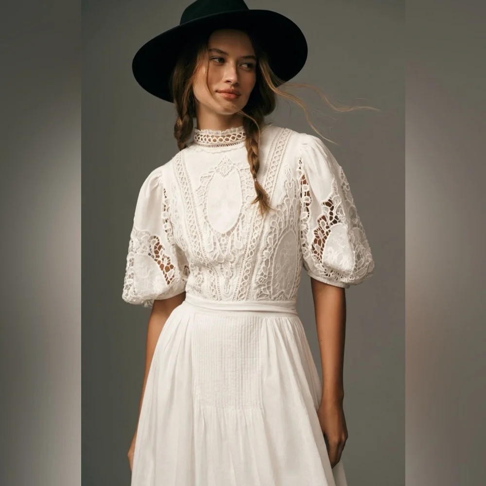 NWT Forever That Girl Mock-Neck Lace Maxi Dress in White, Size Small - Picture 3 of 15